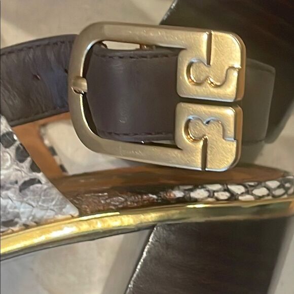 Tory Burch Brown and Black Snakeskin Chunky Heeled Sandals - Picture 8 of 8